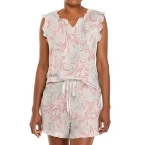 Lauren Ralph Lauren Black Label Pajama Set L Boxer Short Sleeveless Pink Paisley
